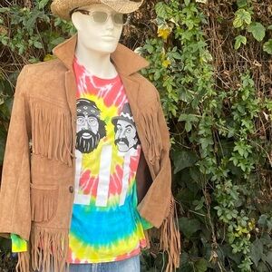 Vintage Fringe Suede Leather Jacket Western Motorcycle Boho Hippy Sz 36